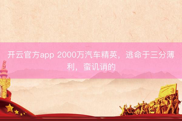 开云官方app 2000万汽车精英，逃命于三分薄利，蛮讥诮的